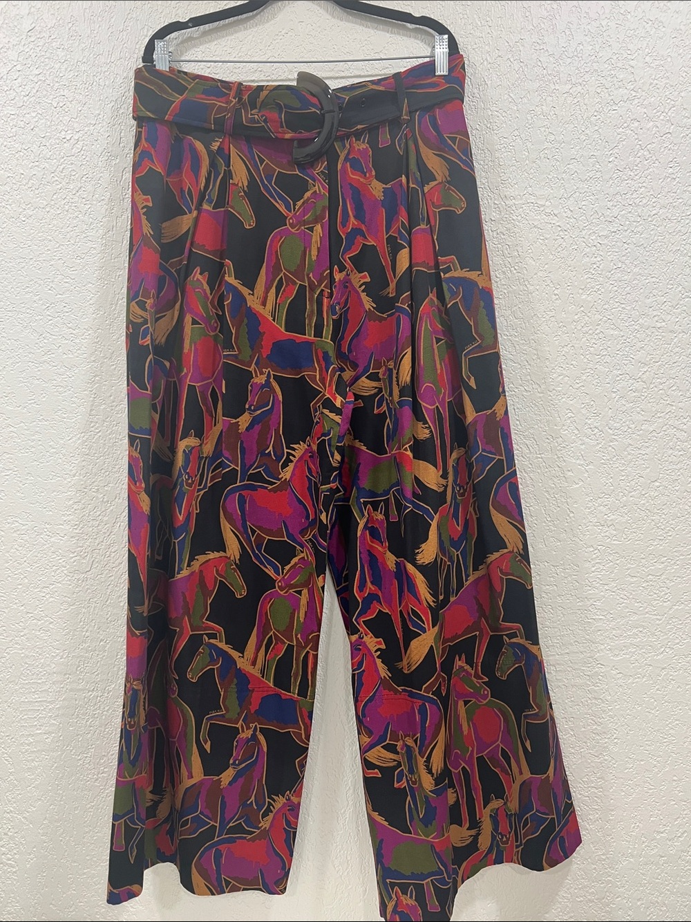 Farm Rio Black Wild Horses Wide Leg Pants size Large - Picture 2 of 16